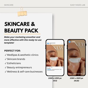 May include: A white paper with the text "SKINCARE & BEAUTY PACK" and two smartphone mockups displaying a skincare advertisement. The text "NEW Treatment" is visible on the phone screens. The image also includes a gold paper clip.