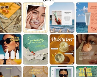 Plantillas de Instagram para el cuidado de la piel en verano para marcas de belleza playera y luminosa / Plantillas de Instagram de Canva