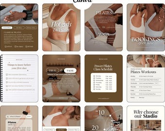 30 plantillas de pilates para Instagram para entrenadores y estudios / Entrenamiento de pilates, formación, promoción Canva
