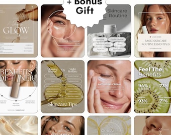 Skincare Instagram Templates for Moisturizer, Serum, Toner, Sunscreen & Cleanser Brands | Canva IG Templates + Storytelling
