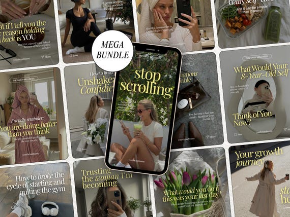 Holistic Wellness Bundle Canva | Instagram Posts, Stories & Carousels | Wellness Coach Social Media Kit