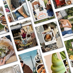 May include: A collage of images with a travel and lifestyle theme. Includes photos of outfits, food, flowers, and a person in Paris. Text includes "outfits", "Life Lately", and "Almond Chocolate Croissant".