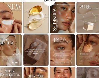 Plantillas de Instagram para el cuidado de la piel, paquete editable de Canva para redes sociales
