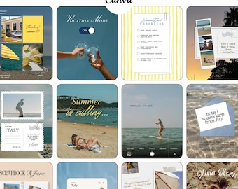 Plantillas de Instagram para álbumes de recortes de verano para viajeros, estilo de vida y creadores de contenido / Plantillas de Canva para Instagram