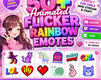 Animated Rainbow Emotes Pack | Flicker GIF for Twitch, Discord, Kick Streamers
