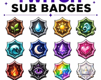 Elemental Shield Twitch Sub Badges | 12 Fantasy Badge Set | Twitch Subscriber Badges | Nature Sub Badges | Instant Download PNG