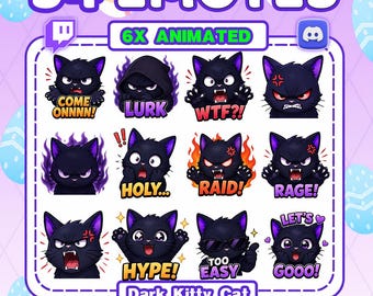 54 Black Cat Twitch Emotes Pack | 6 Animated Emotes | Twitch Emotes Discord Emotes | Instant Download | Streamer Emotes