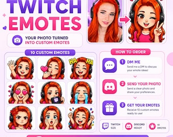 Custom Twitch Emotes from Photo | 10 Personalized Chibi Emotes | Discord Emotes | VTuber Emotes | Streamer Graphics