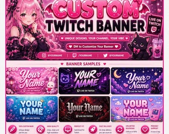 Custom Twitch Banner Design | Gaming Banner Design | VTuber Twitch Banner | Kawaii Streamer Branding | YouTube Discord Kick Header