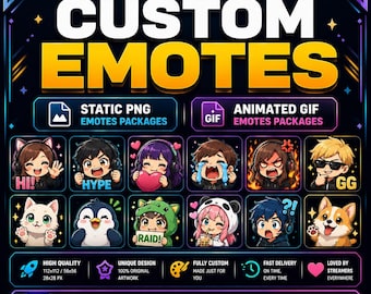 Custom Twitch Emotes | Static PNG & Animated GIF | Personalized Twitch Emotes for VTubers, Discord (digital download)