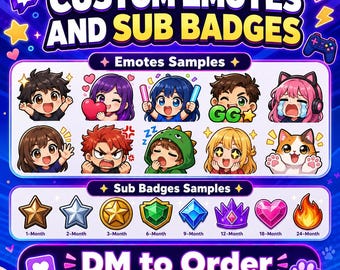 Custom Twitch Emotes & Sub Badges | Personalized Streamer Graphics | Animated Emotes | Discord, Kick, YouTube, VTuber Design