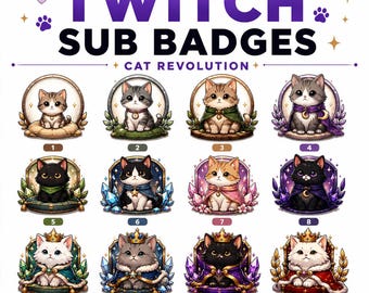 Cat Revolution Twitch Sub Badges | 12 month subscribe badges | Kawaii Kitty Streamer Pack (Digital Download)