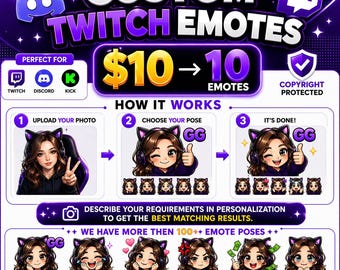 Custom Twitch Emotes Pack | Custom Anime Emotes | Discord Emotes | Anime Chibi Emotes | Streamer Emotes Bundle | 10 Personalized Cute Emotes