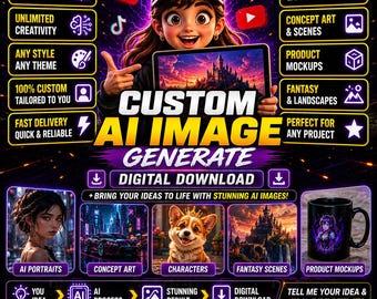 Custom AI Image Generation | ai art | realistic ai images | ai character design | product photos | marketing graphics (Digital Download)