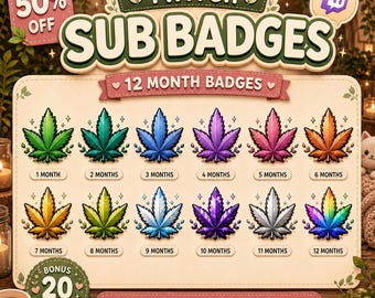 12 Months Twitch Sub Badges | Crystal Leaf Loyalty Badges, Subscriber Badge Set | Streamer Sub Icons | Instant Download