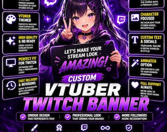 Custom VTuber Twitch Banner, Anime Twitch Banner, Kawaii Streamer Banner, VTuber Graphics, Custom Twitch Header