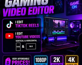 Gaming Video Editor for TikTok, Reels, YouTube Shorts/Long (Digital Edit)
