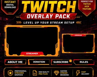 Twitch Overlay Pack, Gaming Stream Graphics Bundle (Digital Download)