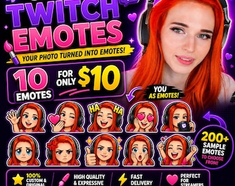 Custom Twitch Emotes | Turn Your Photo into Twitch Emotes | 10 Emotes Pack | Cute Streamer Emotes | Discord & Twitch Graphics