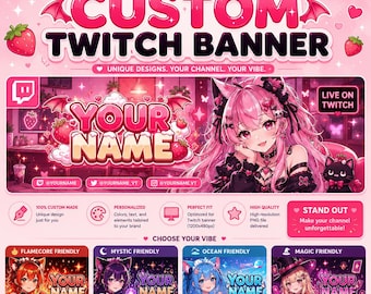 Custom Twitch Banner | Anime VTuber Twitch Banner | Kawaii Streamer Banner | Twitch Header Design | VTuber Channel Branding
