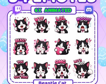 Cute Cat Twitch Emotes Pack | 54 Emotes + 6 Animated GIFs | Twitch Discord Emoji Bundle | Instant Download
