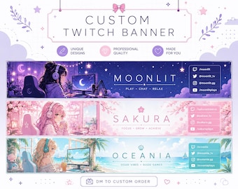 Custom Twitch Banner | Custom Streamer Banner | VTuber Twitch Header | Gaming Channel Banner | Anime Stream Design | Stream Branding