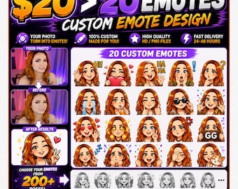 Turn Your Photo Into Emotes | 20 Custom Twitch Emotes | Personalized Streamer Emotes | Custom Twitch Emotes from Your Photo