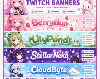 Custom Twitch Banner for VTubers, Streamers & Gamers | Anime Banner | Cute Kawaii Banner | Stream Branding