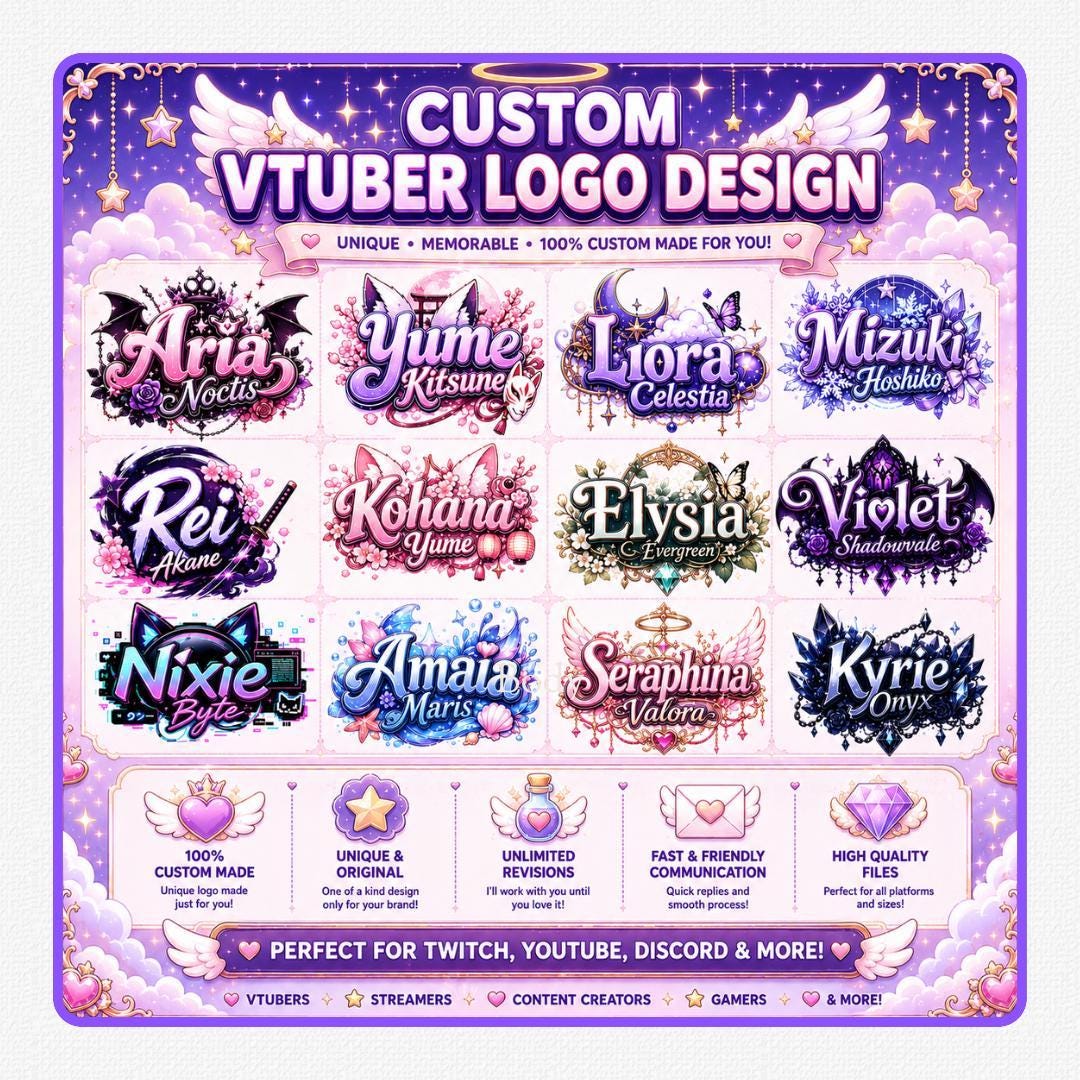 Nst Names Custom Vtuber Logo Design, Anime Twitch Streamer Logo, Kawaii Gaming ...