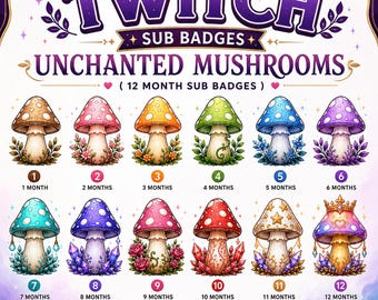 Enchanted Mushroom Sub Badges | 12 Month Twitch Progression (Digital Download)