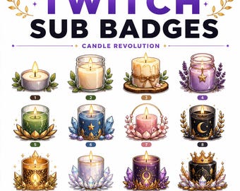 Candle Revolution Twitch Sub Badges | 12 Cozy Candle Subscriber Badges | Twitch Badge PNG Pack | Aesthetic Stream Badges