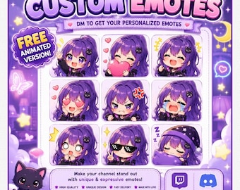 Custom Twitch Emotes | Personalized Discord Emotes | Anime Chibi Emotes | PNG Twitch Emotes | Streamer Emotes | Cute VTuber Emotes