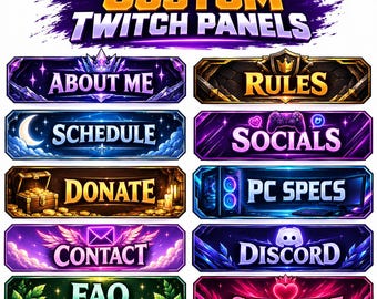 Custom Twitch Panels | Stream Overlay Panels | Personalized Twitch Graphics | About Me Rules Social Discord Panels