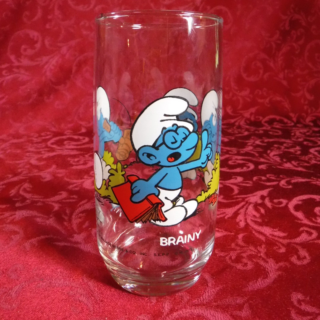 1982 Vintage Smurf Glass. Wallace Berrie and Co. Inc brainy Etsy