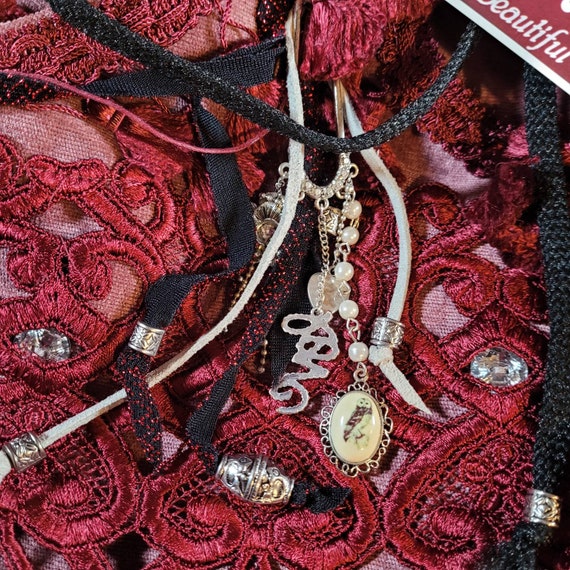 Rose Bohemian Chenille Purse with Lace and Jewele… - image 4