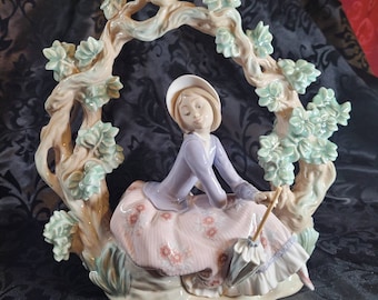Rare Vintage Lladro, RETIRED Girl Sitting Under Trellis. 1985.  #5298