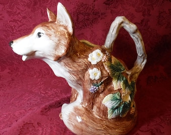 Fitz and Floyd Fox Pitcher, 1990.  1 1/4 qt