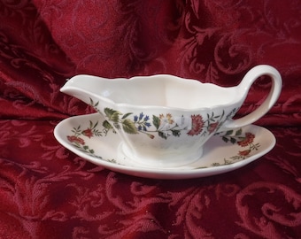 Wedgewood "Derwent" Gravy boat. Scalloped Edges with Floral Pattern