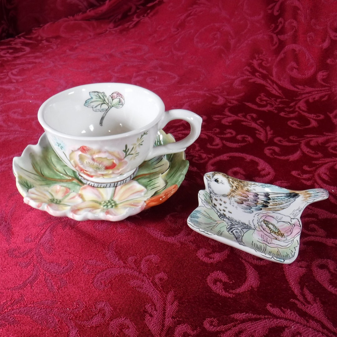 Rare Fitz and Floyd english Garden Tea Cup and Saucer With Tea Rest Etsy