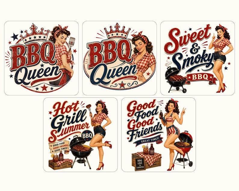 Retro BBQ Pin up Girls Clipart Bundle, 4th of July PNG, Vintage ...