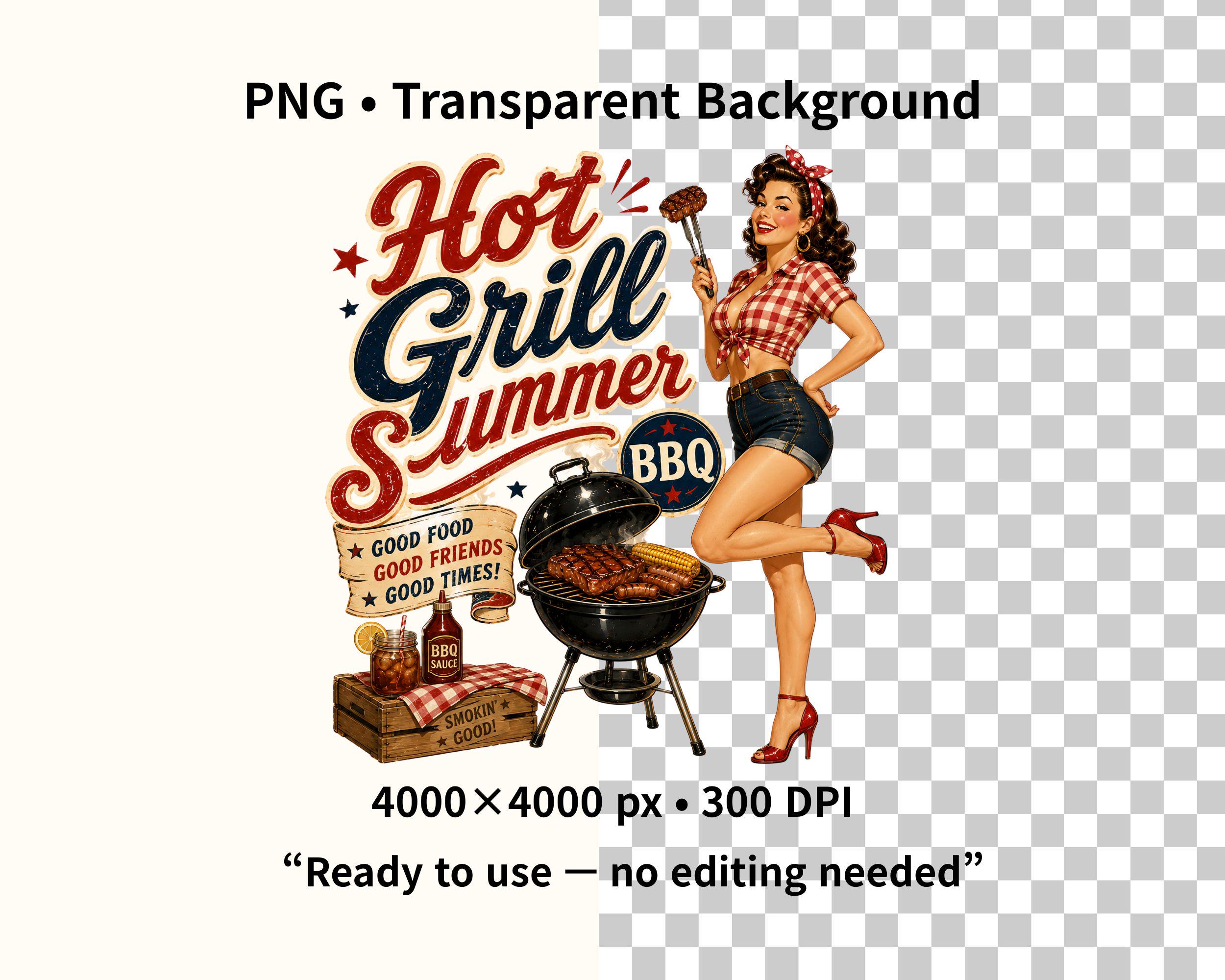Retro BBQ Pin up Girls Clipart Bundle, 4th of July PNG, Vintage ...