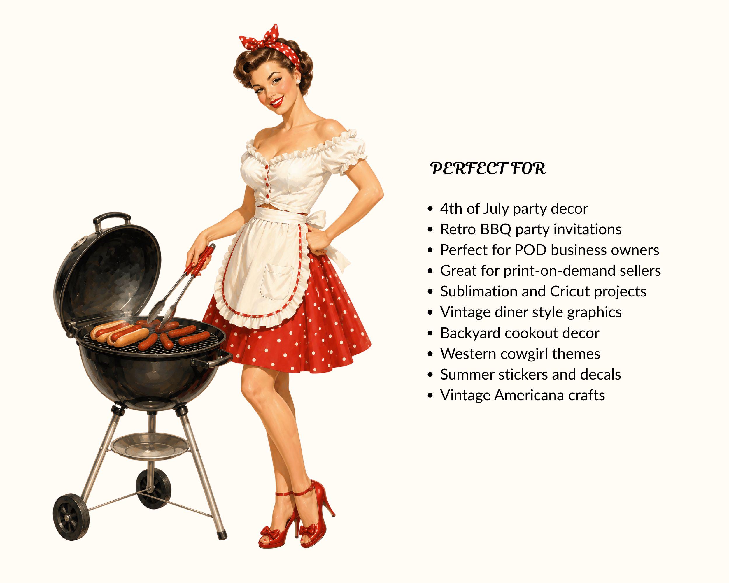 Retro BBQ Pin up Girls Clipart Bundle, 4th of July PNG, Vintage ...