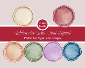 Watercolor Wax Seal Clipart Bundle, Blank Center PNG, Vintage Branding Elements, Wedding & Small Business Design