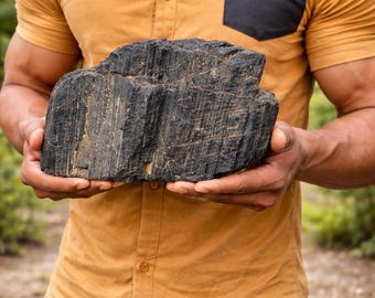 Large Black Tourmaline Crystal – Raw Healing Stone, Rough Schorl Mineral Specimen, Protection Crystal