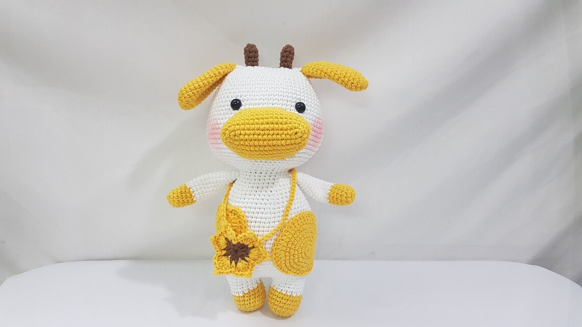 Crochet cow cute Crochet Sunflower Cow Crochet yellow cow Etsy