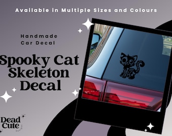 Spooky Cat Skeleton Vinyl Decal | Cute Gothic Cat Sticker | Halloween Car Decal