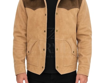 Men's Cowboy Rancher Brown Suede Jacket - Handcrafted Western Coat with Warm Fur Collar - Rugged High Adventure Suede Outerwear