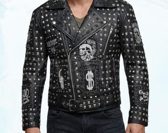 Patchwork Rivets Studs Clothing Men, Heavy Metal Pyramid Studded