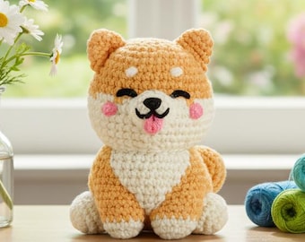 Patron de rire du chiot shiba inu au crochet - PDF numérique - guide de fabrication de jouet amusant pour chien amigurumi shiba inu intermédiaire