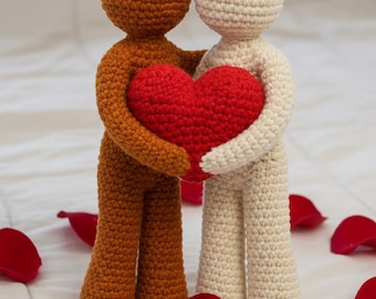 Couple de poupées avec coeur au crochet, PDF figurines d'amour Amigurumi, cadeau DIY pour la Saint-Valentin, tutoriel poupée de mariage, téléchargement immédiat
